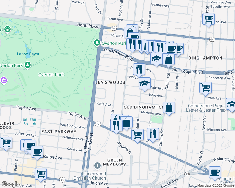 map of restaurants, bars, coffee shops, grocery stores, and more near 288 Williford Street in Memphis