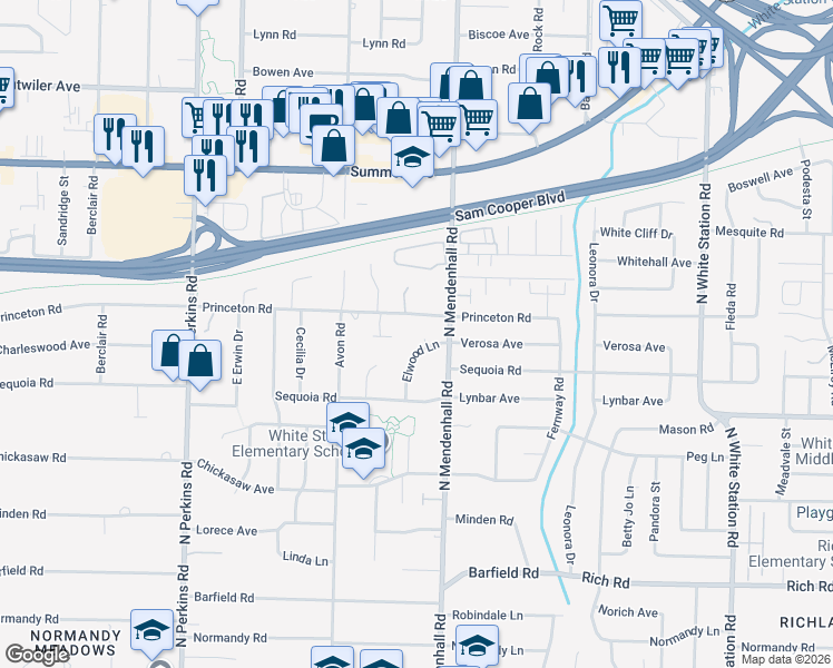 map of restaurants, bars, coffee shops, grocery stores, and more near 437 Elwood Lane in Memphis