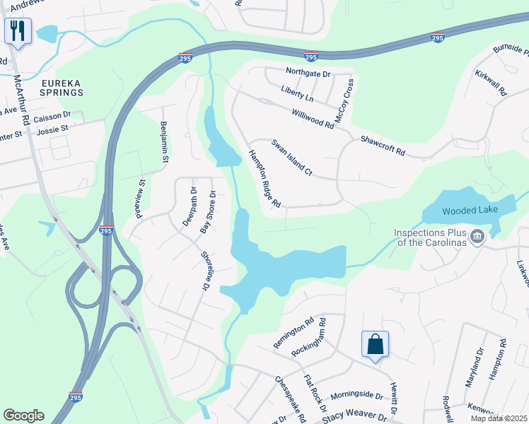 map of restaurants, bars, coffee shops, grocery stores, and more near 3201 Stratsfield Court in Fayetteville