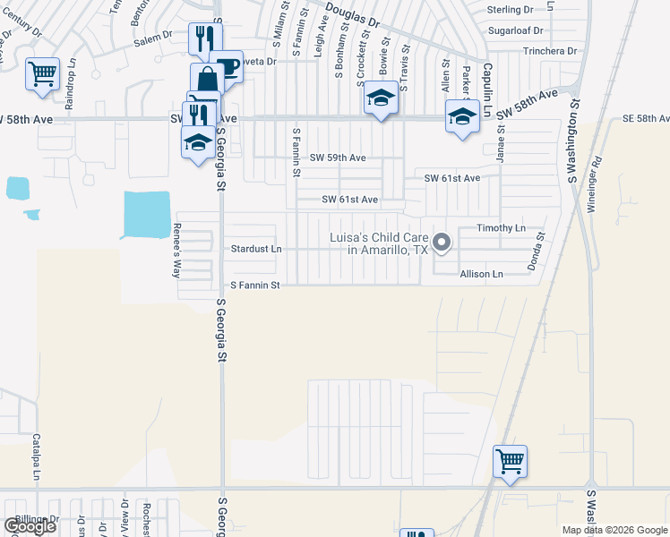 map of restaurants, bars, coffee shops, grocery stores, and more near 6306 South Bonham Street in Amarillo