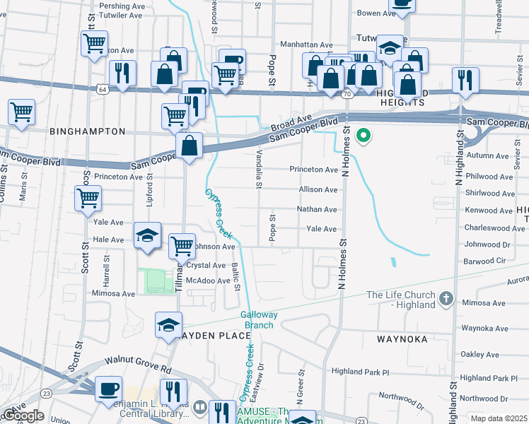 map of restaurants, bars, coffee shops, grocery stores, and more near 3141 Nathan Avenue in Memphis