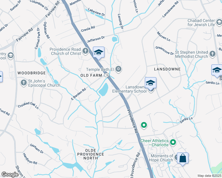 map of restaurants, bars, coffee shops, grocery stores, and more near 5114 Providence Road in Charlotte