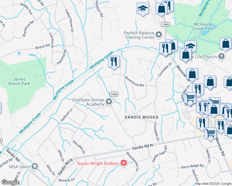 map of restaurants, bars, coffee shops, grocery stores, and more near 401 Bass Lane in Charlotte