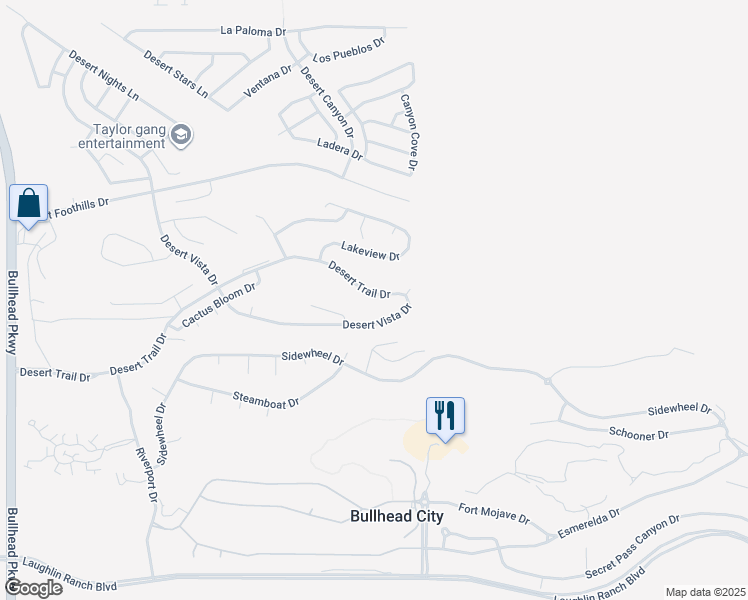 map of restaurants, bars, coffee shops, grocery stores, and more near 2918 Desert Trail Drive in Bullhead City