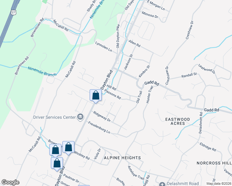map of restaurants, bars, coffee shops, grocery stores, and more near 117 Passons Rd in Chattanooga