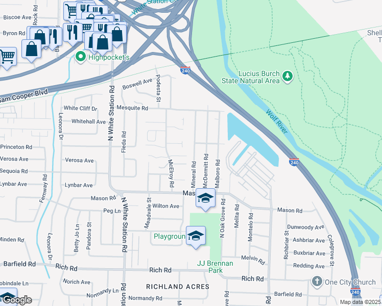 map of restaurants, bars, coffee shops, grocery stores, and more near 459 Mineral Road in Memphis