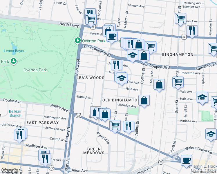 map of restaurants, bars, coffee shops, grocery stores, and more near 2478 Hale Avenue in Memphis