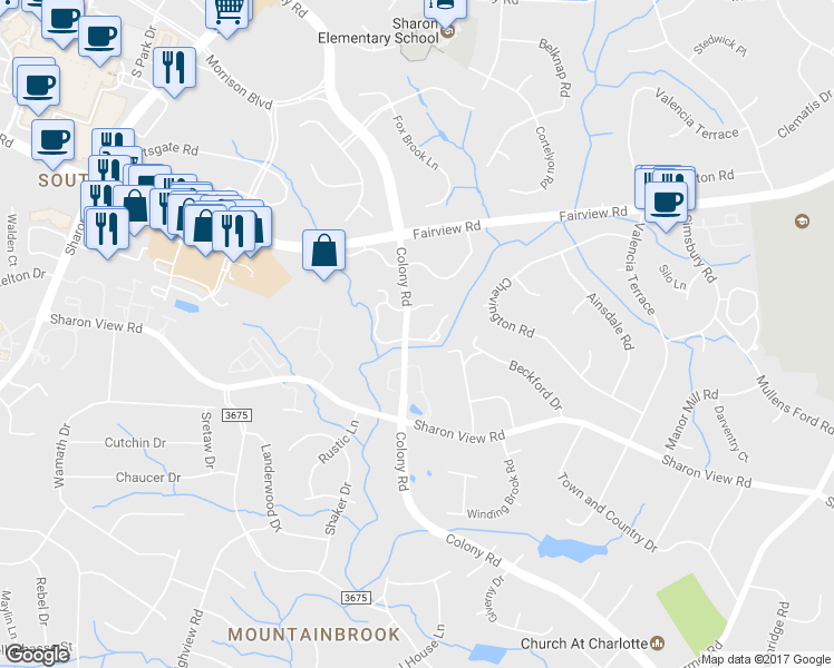 map of restaurants, bars, coffee shops, grocery stores, and more near 3811 Colony Crossing Dr in Charlotte