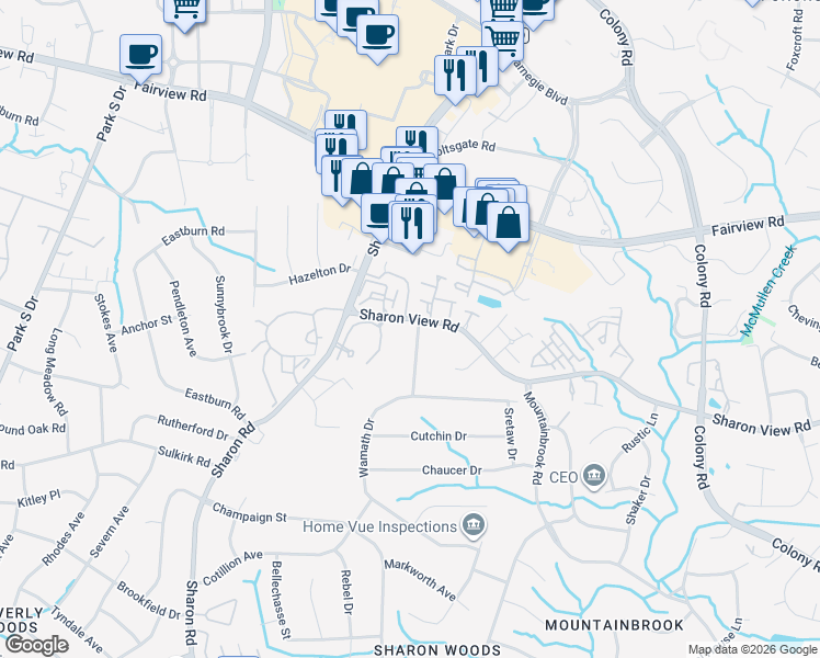 map of restaurants, bars, coffee shops, grocery stores, and more near in Charlotte