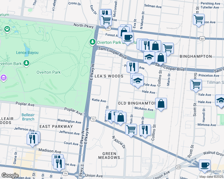 map of restaurants, bars, coffee shops, grocery stores, and more near 288 Williford Street in Memphis