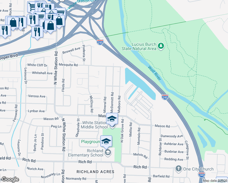 map of restaurants, bars, coffee shops, grocery stores, and more near 460 McDermitt Road in Memphis