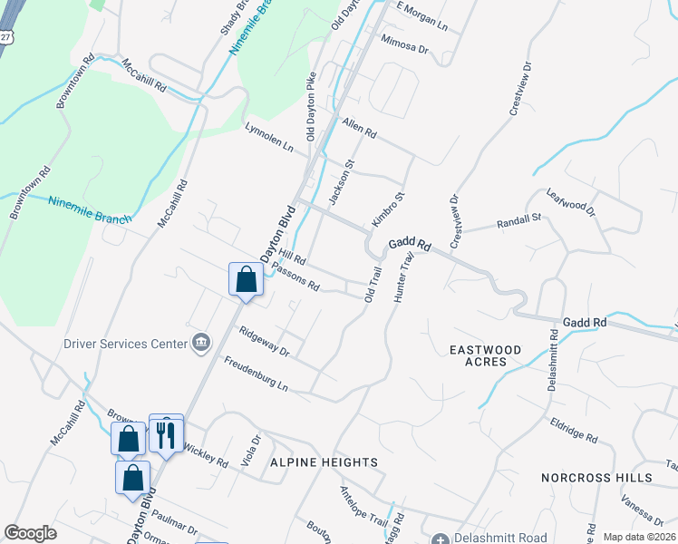 map of restaurants, bars, coffee shops, grocery stores, and more near 123 Hill Road in Chattanooga