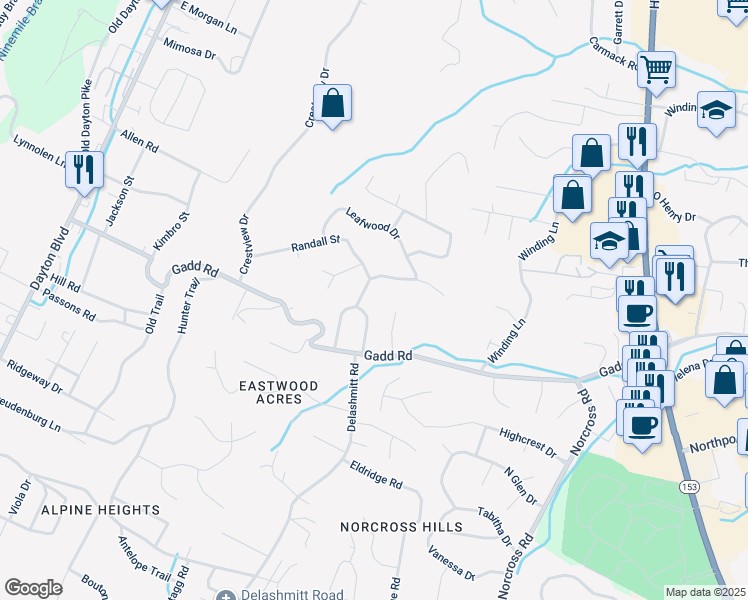 map of restaurants, bars, coffee shops, grocery stores, and more near 569 Randall Street in Chattanooga
