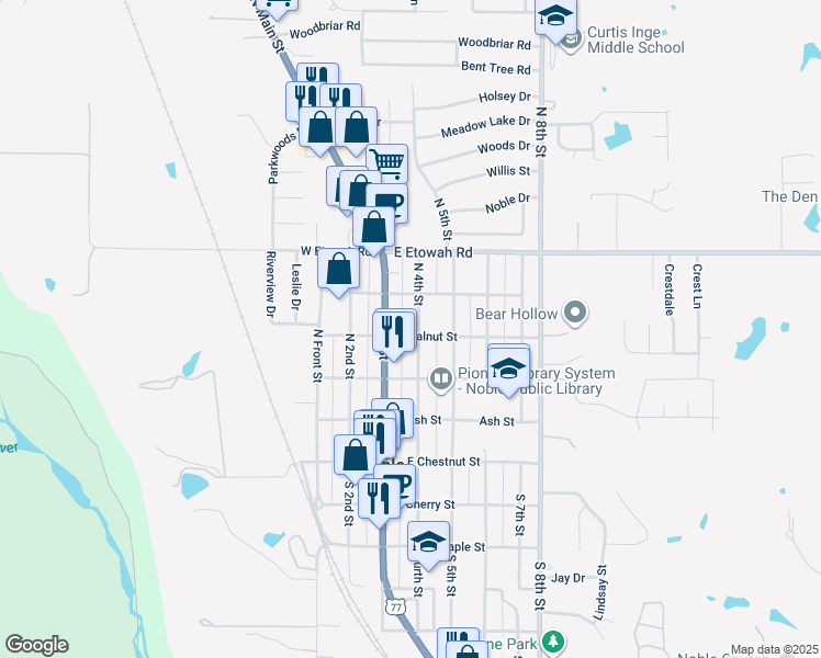 map of restaurants, bars, coffee shops, grocery stores, and more near 400 North 4th Street in Noble
