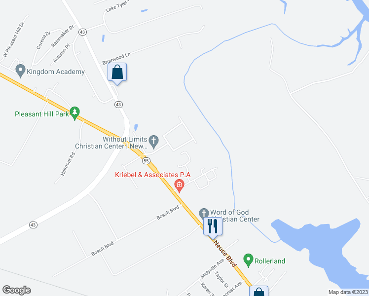 map of restaurants, bars, coffee shops, grocery stores, and more near 413 Nordhoff Street in New Bern