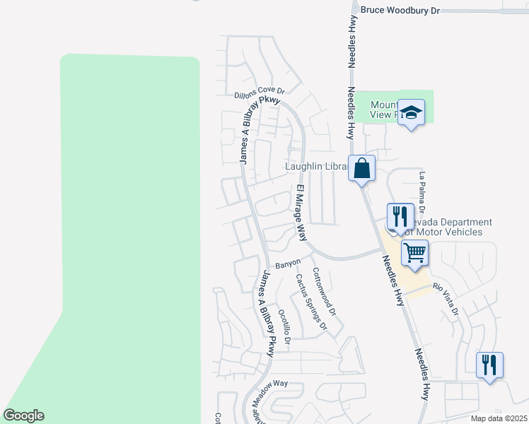 map of restaurants, bars, coffee shops, grocery stores, and more near 2260 Rugged Mesa Drive in Laughlin