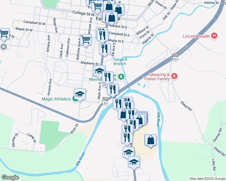 map of restaurants, bars, coffee shops, grocery stores, and more near 913 Kraft Avenue South in Fayetteville