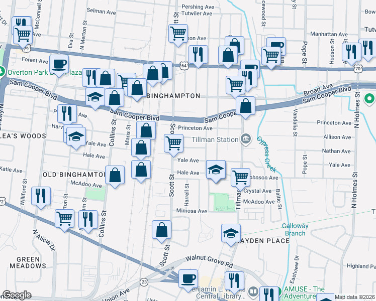 map of restaurants, bars, coffee shops, grocery stores, and more near 2869 Nathan Avenue in Memphis