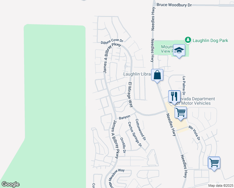 map of restaurants, bars, coffee shops, grocery stores, and more near 2238 Rugged Mesa Drive in Laughlin