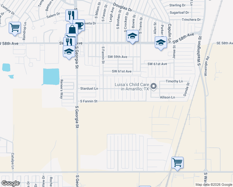 map of restaurants, bars, coffee shops, grocery stores, and more near 6306 South Bonham Street in Amarillo