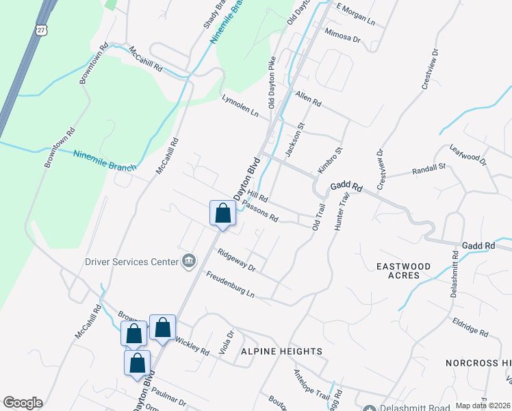 map of restaurants, bars, coffee shops, grocery stores, and more near 117 Passons Road in Chattanooga