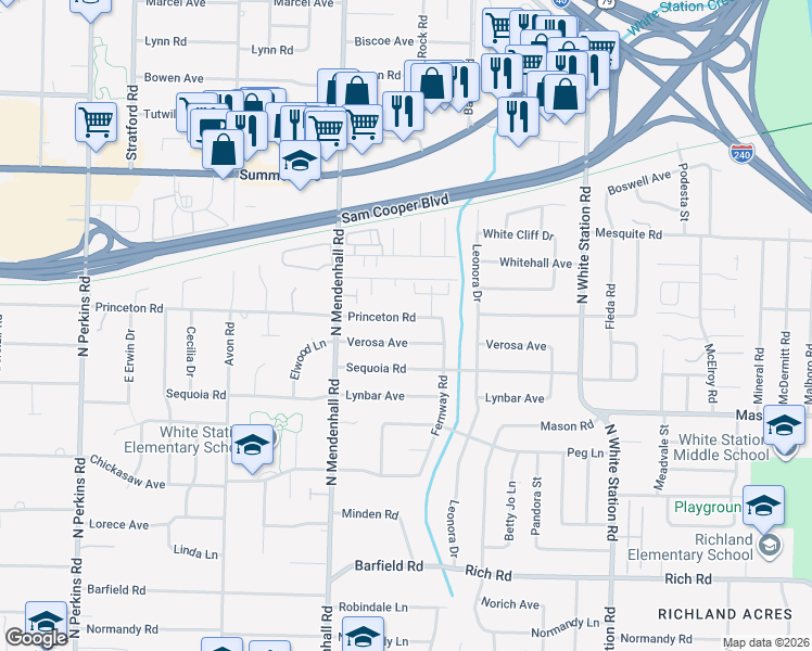 map of restaurants, bars, coffee shops, grocery stores, and more near 5012 Verosa Avenue in Memphis