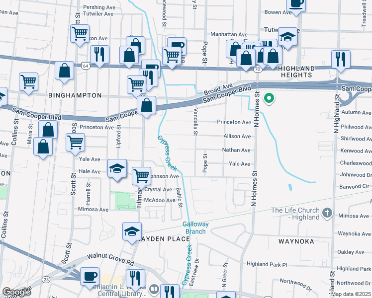 map of restaurants, bars, coffee shops, grocery stores, and more near 3097 Nathan Avenue in Memphis
