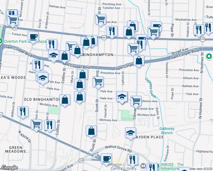 map of restaurants, bars, coffee shops, grocery stores, and more near 2869 Nathan Avenue in Memphis