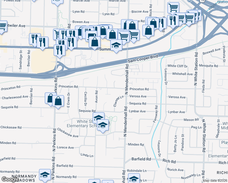 map of restaurants, bars, coffee shops, grocery stores, and more near 437 Elwood Lane in Memphis