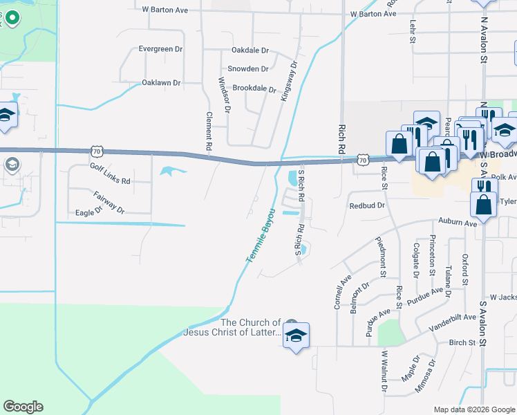 map of restaurants, bars, coffee shops, grocery stores, and more near 12 Meadowbrook Lane in West Memphis