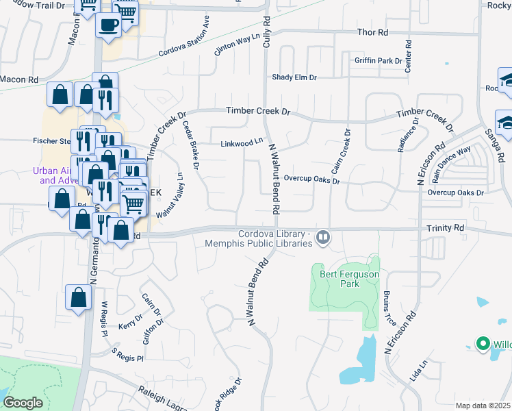 map of restaurants, bars, coffee shops, grocery stores, and more near 8330 Shingle Oaks Cove in Memphis