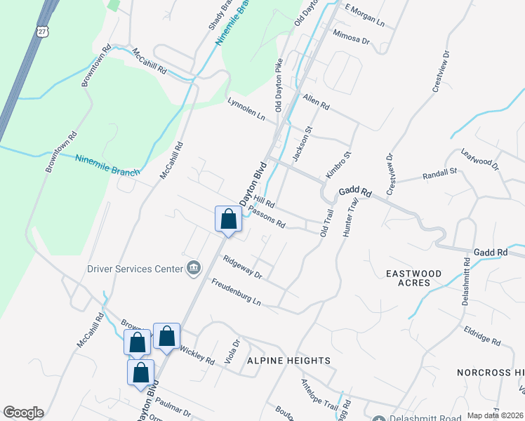 map of restaurants, bars, coffee shops, grocery stores, and more near 117 Passons Road in Chattanooga