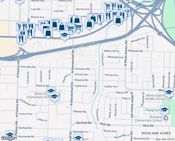 map of restaurants, bars, coffee shops, grocery stores, and more near 5012 Verosa Avenue in Memphis
