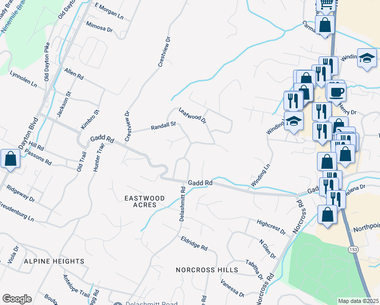 map of restaurants, bars, coffee shops, grocery stores, and more near 569 Randall Street in Chattanooga