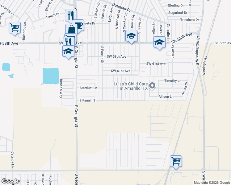 map of restaurants, bars, coffee shops, grocery stores, and more near 6306 South Bonham Street in Amarillo