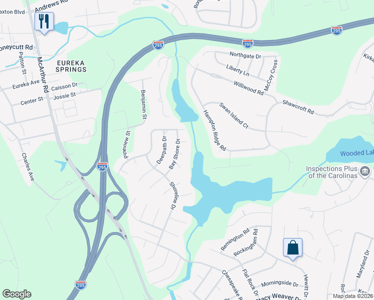 map of restaurants, bars, coffee shops, grocery stores, and more near 5405 Falls Church Court in Fayetteville