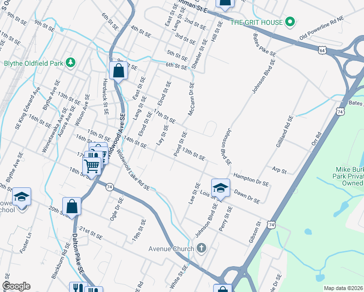 map of restaurants, bars, coffee shops, grocery stores, and more near 1527 13th Street Southeast in Cleveland