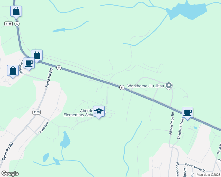 map of restaurants, bars, coffee shops, grocery stores, and more near 2730 North Carolina 5 in Aberdeen
