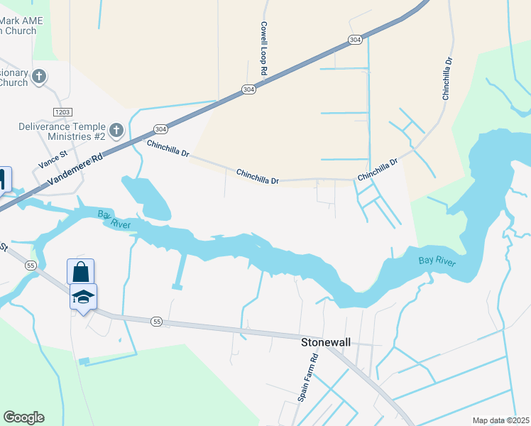 map of restaurants, bars, coffee shops, grocery stores, and more near 230 Chinchilla Drive in Bayboro