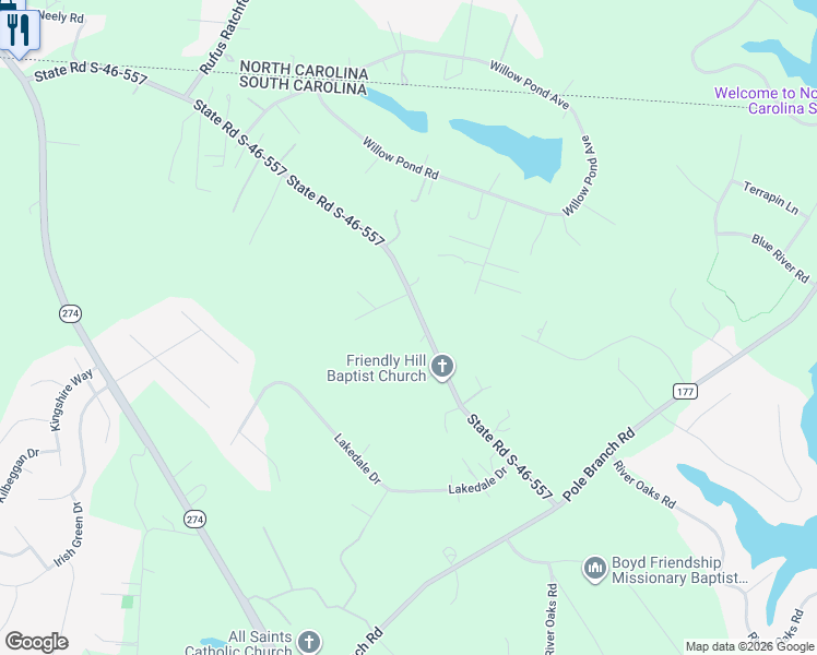 map of restaurants, bars, coffee shops, grocery stores, and more near 5201 State Road S-46-557 in Clover