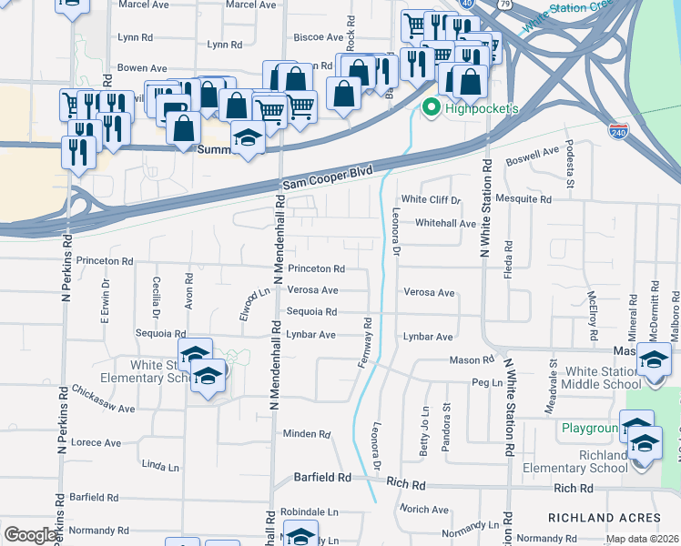 map of restaurants, bars, coffee shops, grocery stores, and more near 5012 Verosa Avenue in Memphis