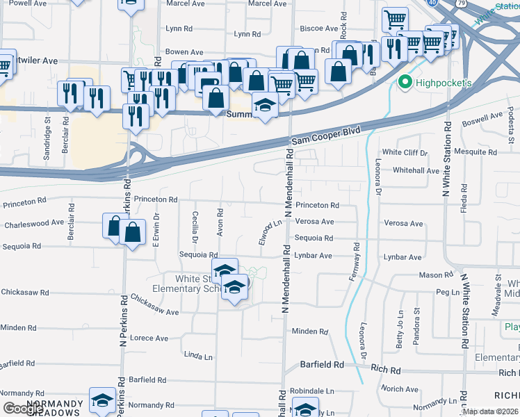 map of restaurants, bars, coffee shops, grocery stores, and more near 437 Elwood Lane in Memphis