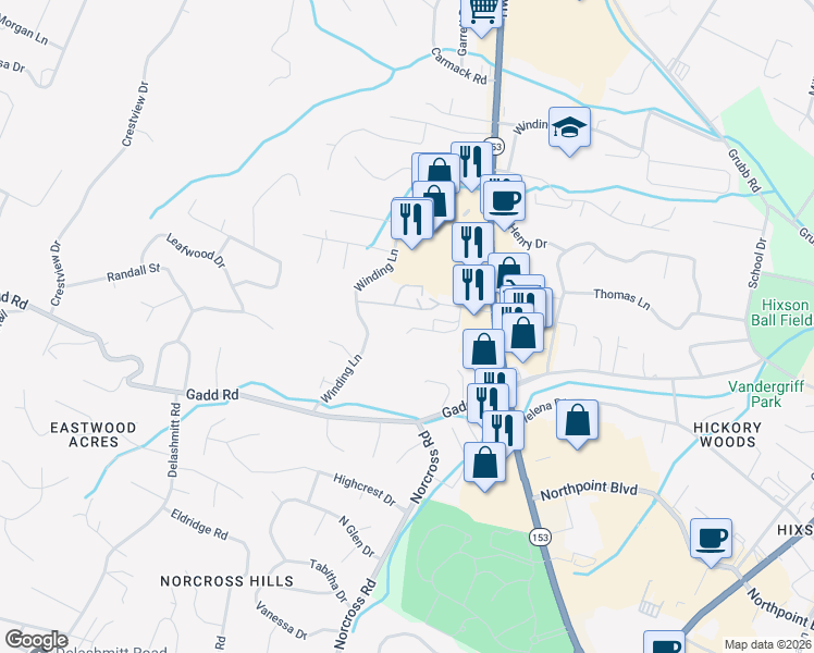 map of restaurants, bars, coffee shops, grocery stores, and more near 400 Gallery Lane in Chattanooga