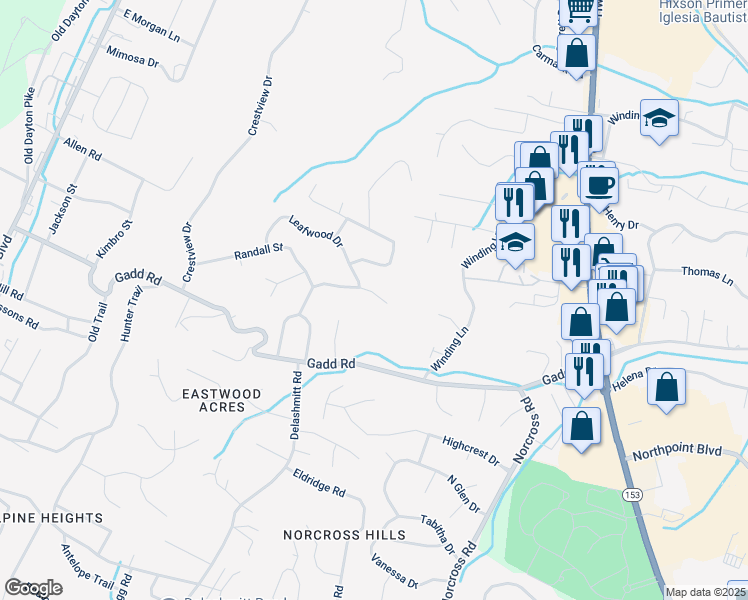 map of restaurants, bars, coffee shops, grocery stores, and more near 524 Briar Park Lane in Chattanooga