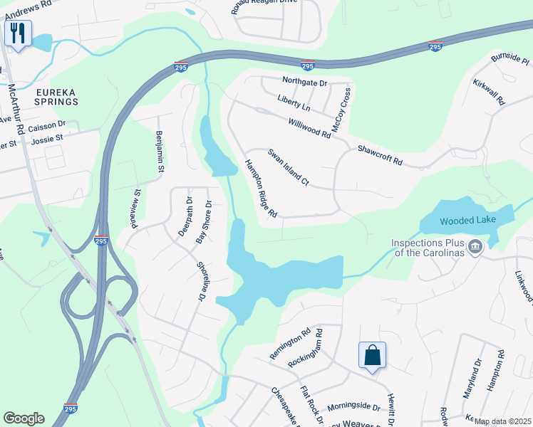 map of restaurants, bars, coffee shops, grocery stores, and more near 3201 Stratsfield Court in Fayetteville