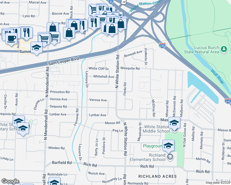map of restaurants, bars, coffee shops, grocery stores, and more near 443 North White Station Road in Memphis