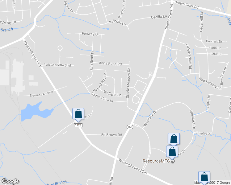 map of restaurants, bars, coffee shops, grocery stores, and more near 10104 Hawkeye Drive in Charlotte