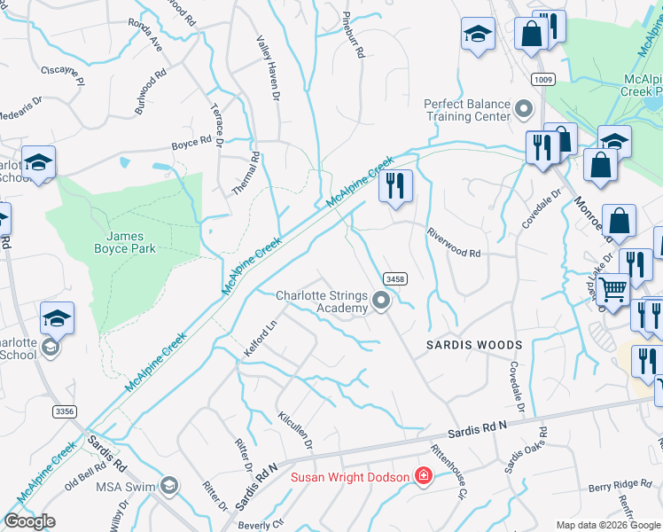 map of restaurants, bars, coffee shops, grocery stores, and more near in Charlotte