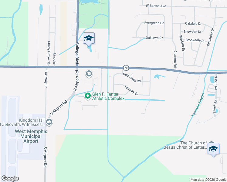 map of restaurants, bars, coffee shops, grocery stores, and more near 1710 Eagle Drive in West Memphis