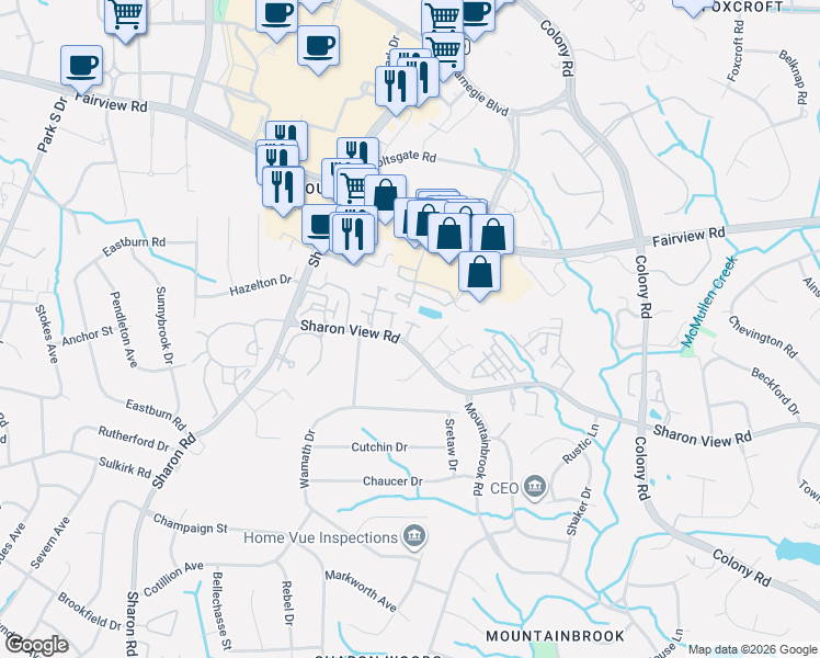 map of restaurants, bars, coffee shops, grocery stores, and more near in Charlotte